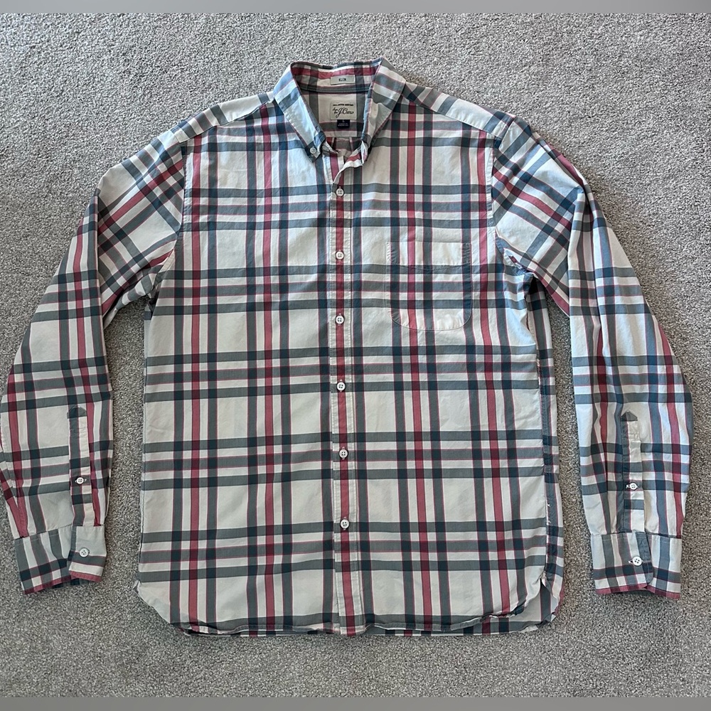 J Crew Plaid Men's Button Down Long Sleeve Shirt Large Slim